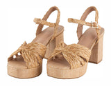 Women's All Over Braided Raffia Platform Heeled Sandals