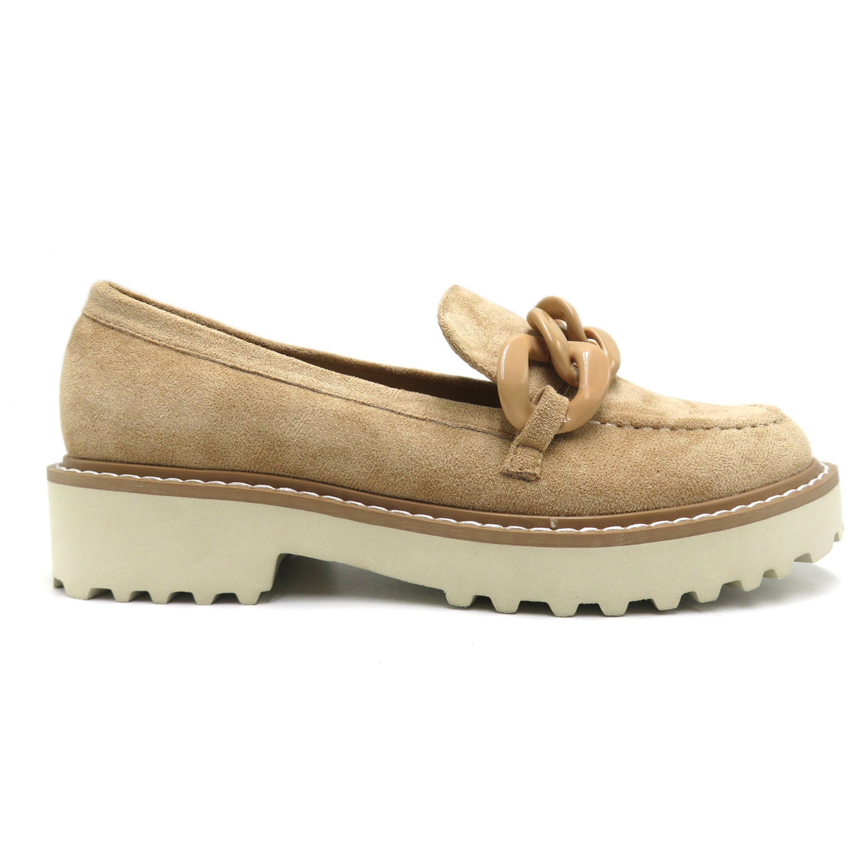 Women's Lug Sole Loafer Shoe with Chain Detail