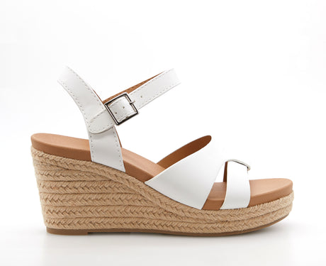 Women's Dual Band Open Toe Wedge Espadrille Sandal with Adjustable Ankle Strap