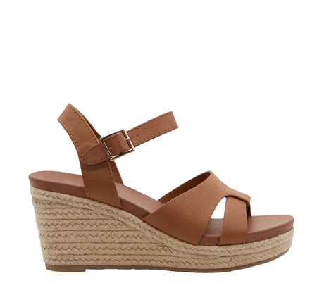 Women's Dual Band Open Toe Wedge Espadrille Sandal with Adjustable Ankle Strap
