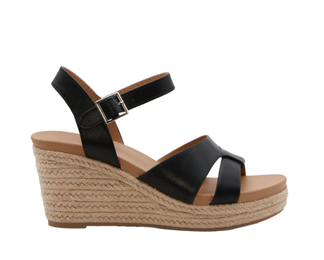 Women's Dual Band Open Toe Wedge Espadrille Sandal with Adjustable Ankle Strap